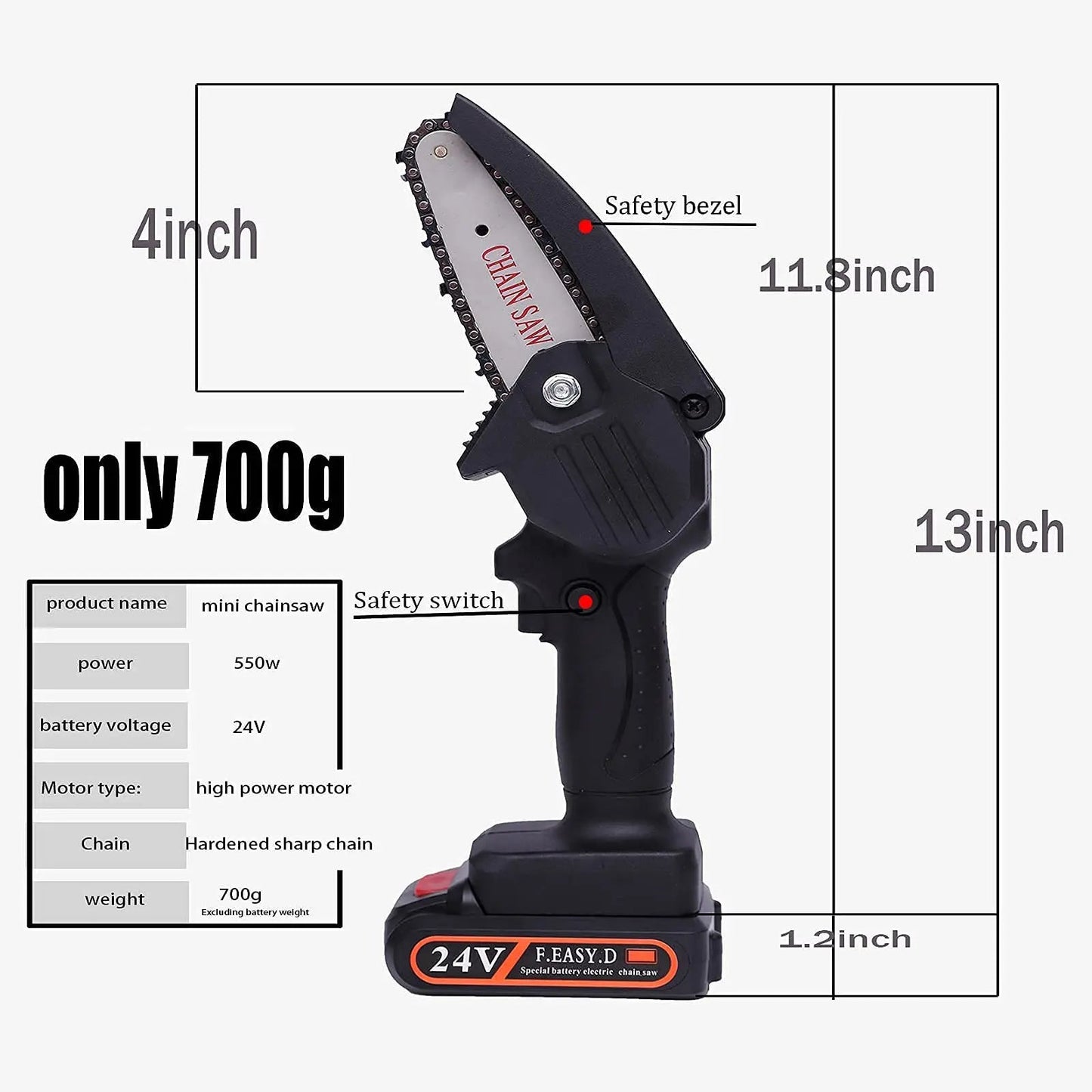 Mini Cordless Electric Chainsaw – 24V Brushless Woodworking Cutter with Battery