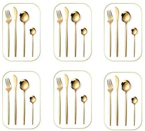 24 Pieces Gold-Plated Stainless Steel Flatware Set