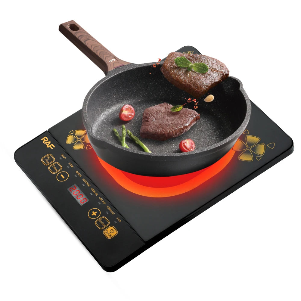 RAF 2000W Electric Induction Cooker – Single Burner with LED Display & Micro Crystal Plate