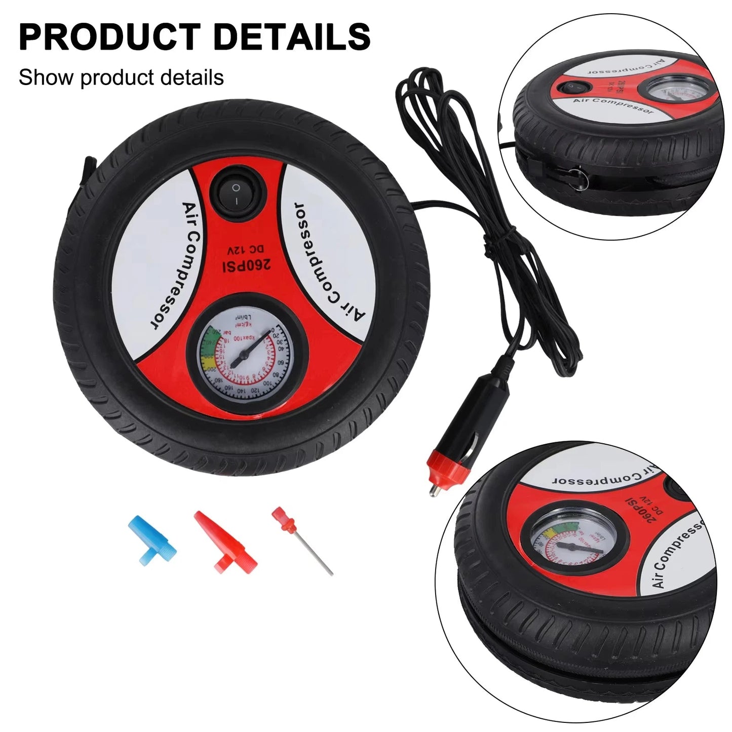 Portable Air Compressor Tyre Inflator Pump - 12 Volts