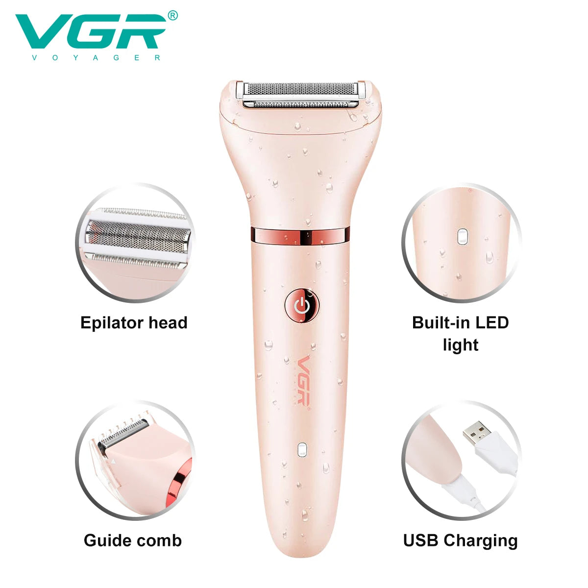 VGR V-735 3-in-1 Epilator – Rechargeable Lady Shaver, Callus Remover & Hair Removal Device