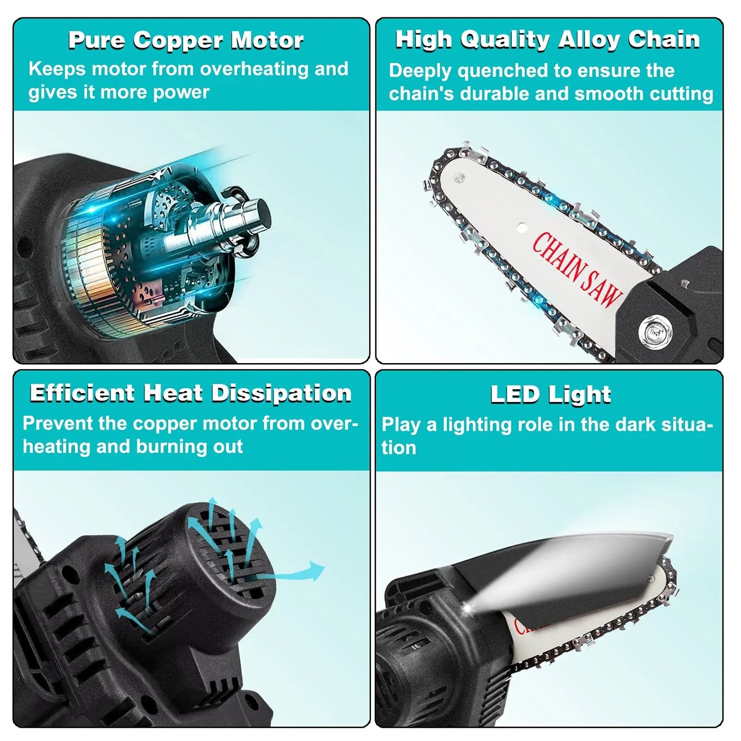 Mini Cordless Electric Chainsaw – 24V Brushless Woodworking Cutter with Battery