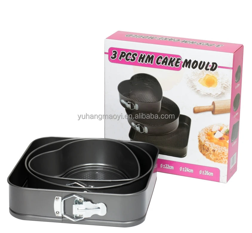 Non-Stick Cake Mold Set – Round, Heart & Square Baking Pans (18cm to 28cm)