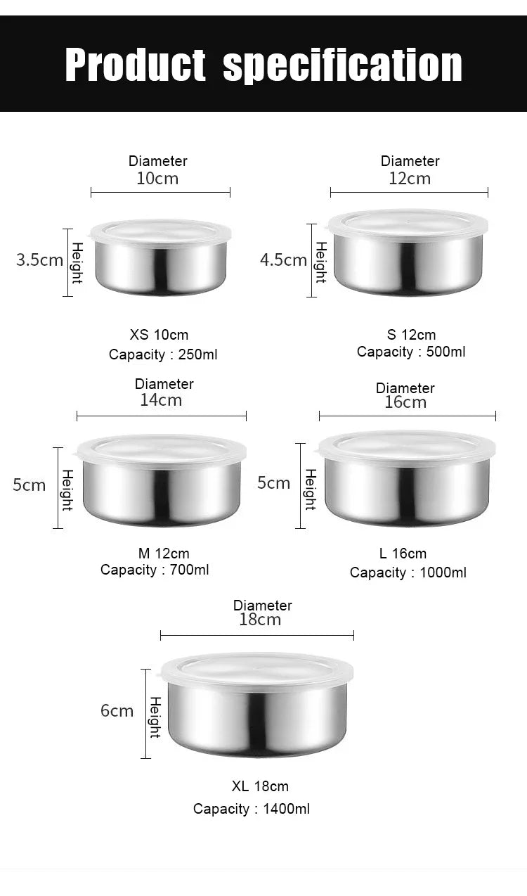 Stainless Steel Food Preservation Bowl Set - 5Pcs