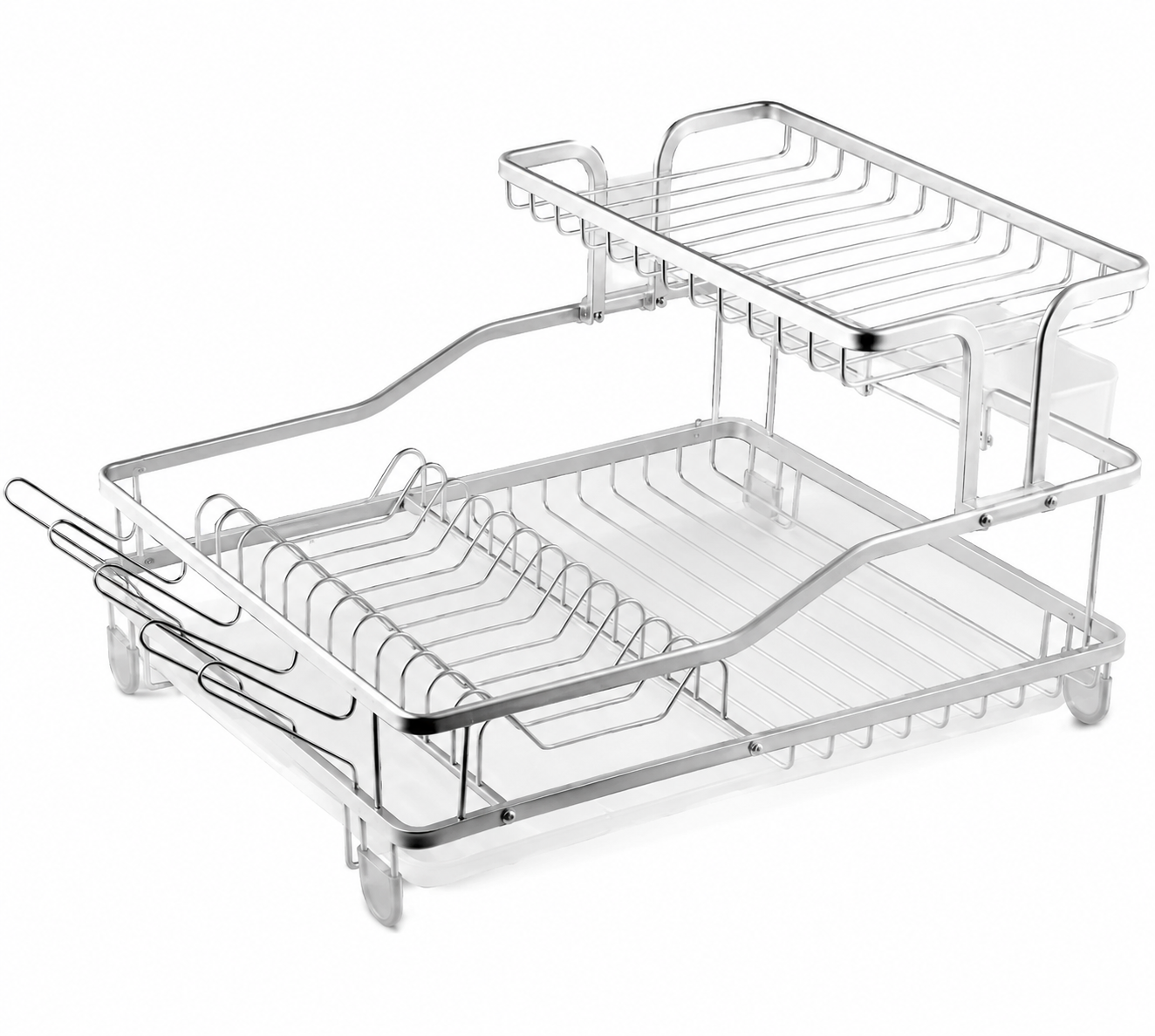 2-Tier Aluminum Dish Drying Rack with Cup & Utensil Holder