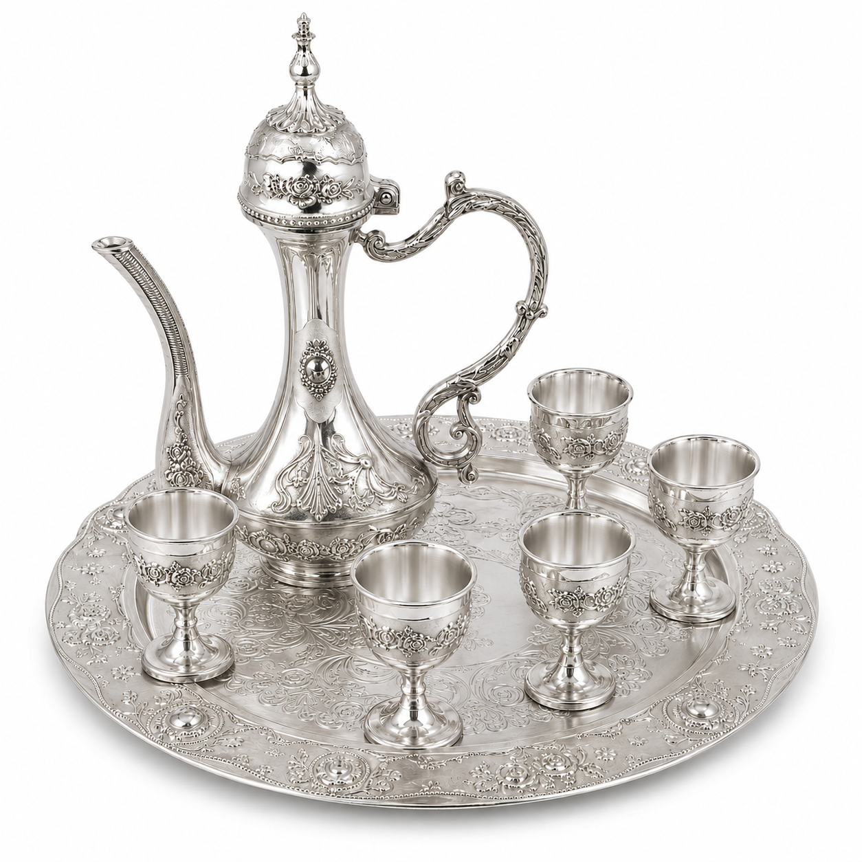 7-Piece Silver-Tone Arabic Coffee Serving Set