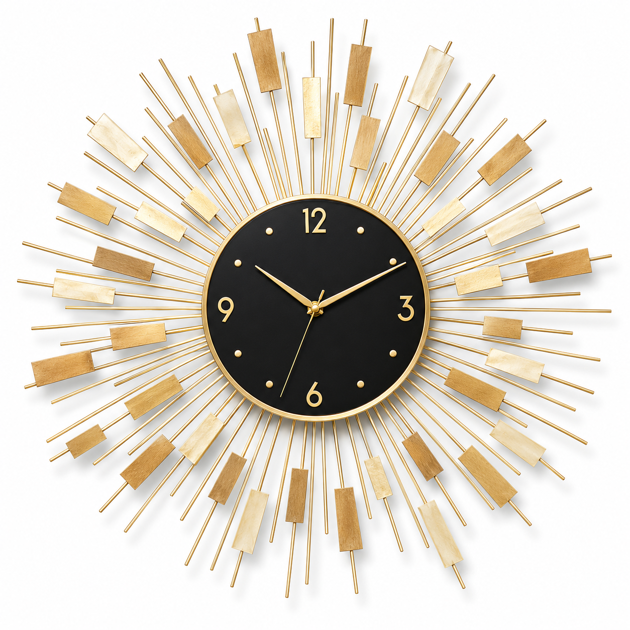 Modern Gold Sunburst Decorative Wall Clock – Black & Gold