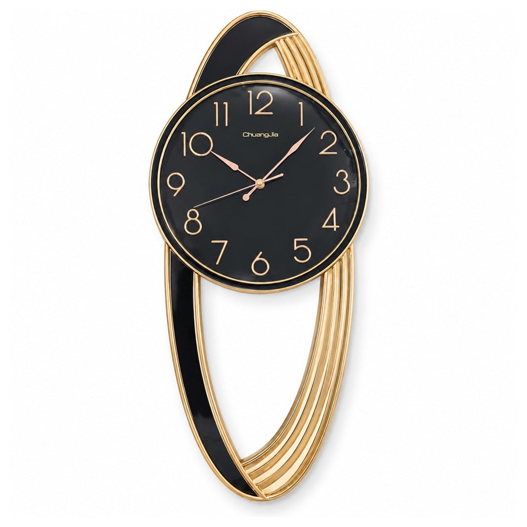 ChuangJia Black and Gold Oval Frame Wall Clock