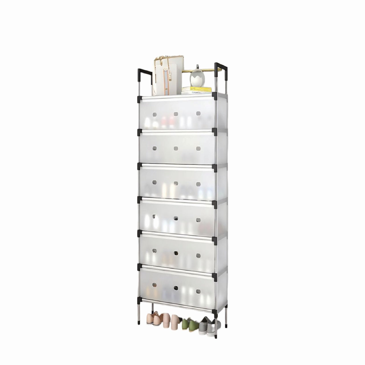 Multi-Layer Plastic Storage Cabinet With 7 Drawers And Open Bottom Rack