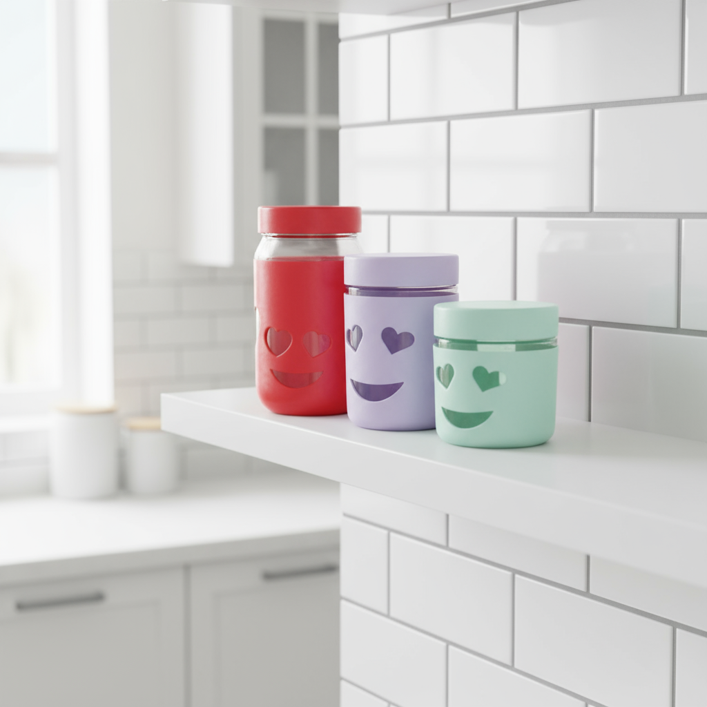 3-Piece Smiley Face Glass Jar Set With Colorful Lids