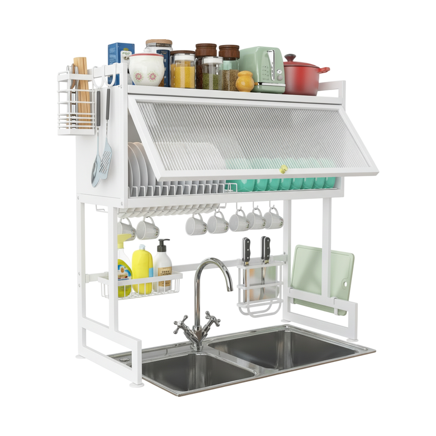 Dish Drying Rack – Multi-Layer Carbon Steel Kitchen Organizer with Cover
