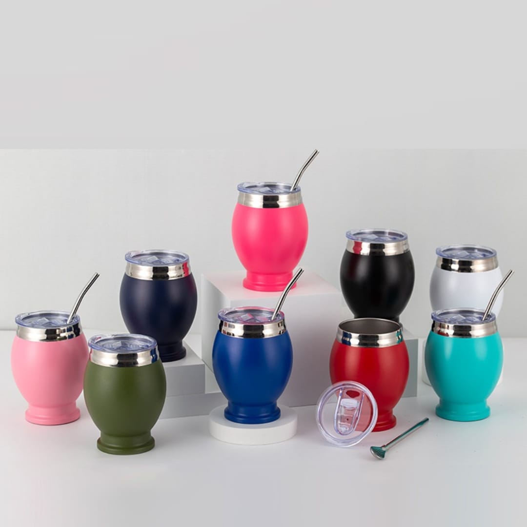 Double-Walled Insulated Mate Cups / Versatile Tumblers with Lid and Bombilla