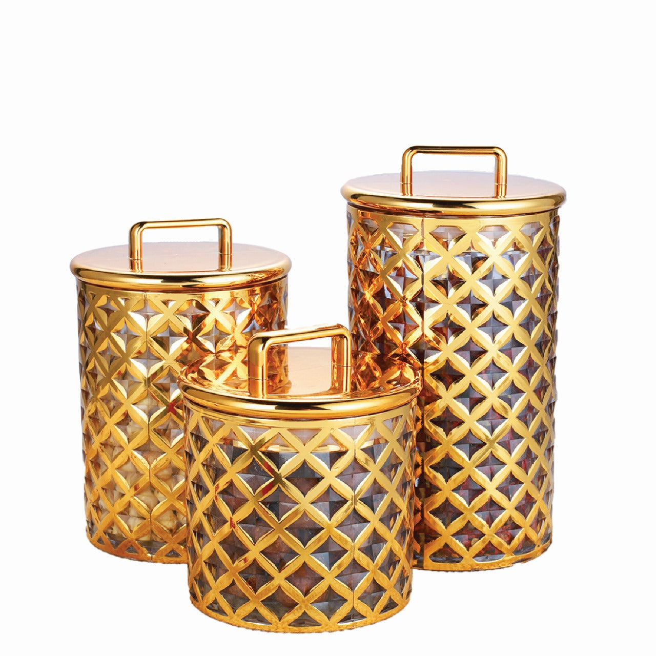 Luxury Gold-Plated Glass Storage Jar Set – 3 Pieces