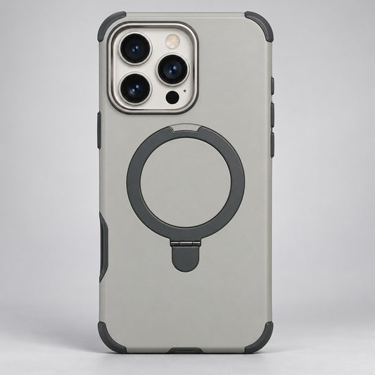 Rugged Gray Magnetic Ring Case for iPhone 16 Pro Max