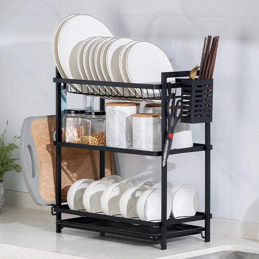 Customizable Black And Gold Iron 2-3 Tier Dish Rack