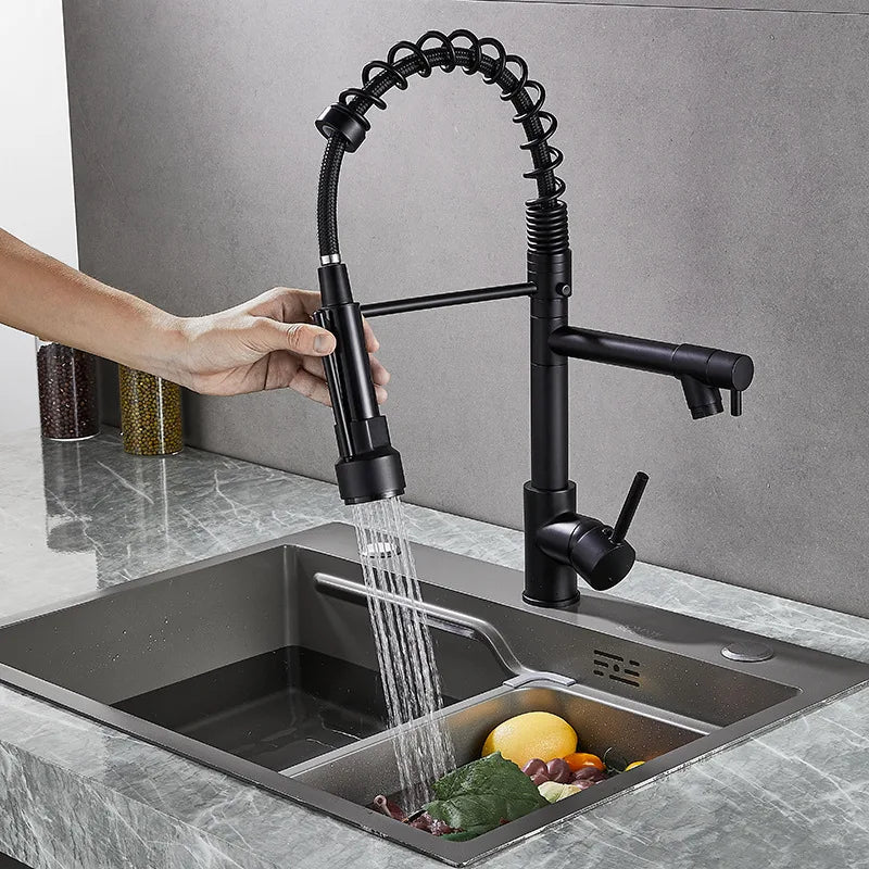 Premium Spring Kitchen Faucet – Matte Black | 304 Stainless Steel