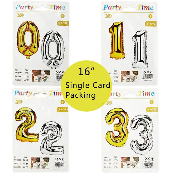 Number Foil Balloons – 0–9 Balloons with Card Packaging for Birthday & Party Decorations