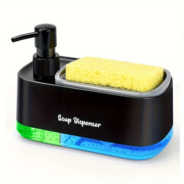 Double Soap Dispenser with Sponge Holder – Plastic Dish Wash Box for Kitchen & Bathroom