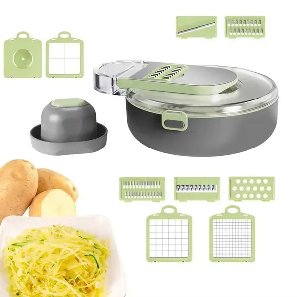 9-in-1 Multifunction Vegetable Slicer & Chopper – Includes Basket, Graters & Blades