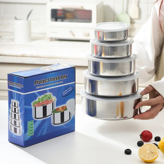 Stainless Steel Food Preservation Bowl Set - 5Pcs