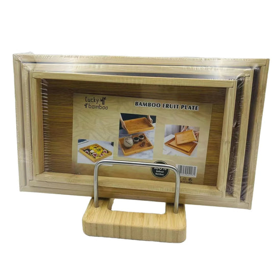 Bamboo Cutlery Tray And Fruit Snack Tray - Set Of 3