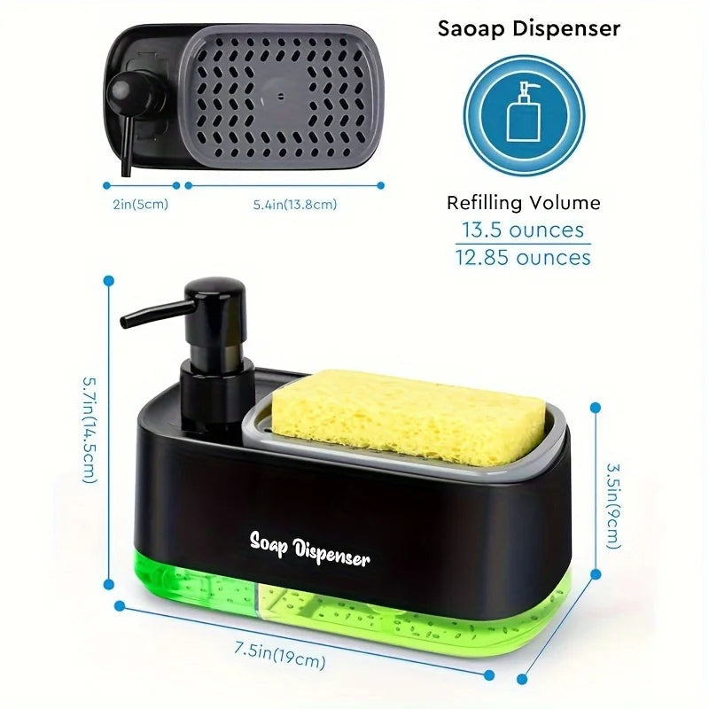 Double Soap Dispenser with Sponge Holder – Plastic Dish Wash Box for Kitchen & Bathroom