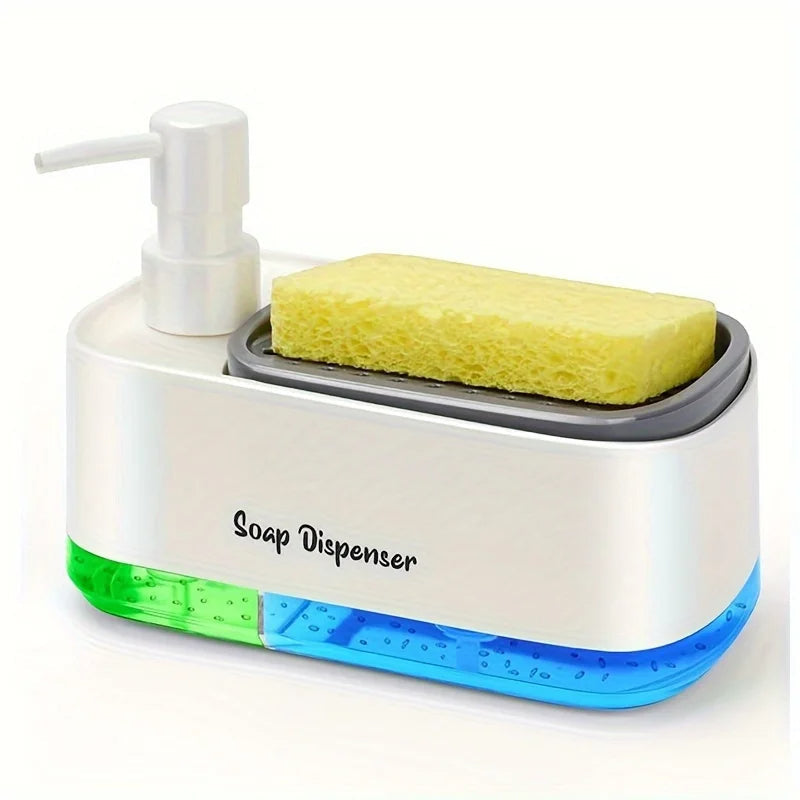 Double Soap Dispenser with Sponge Holder – Plastic Dish Wash Box for Kitchen & Bathroom