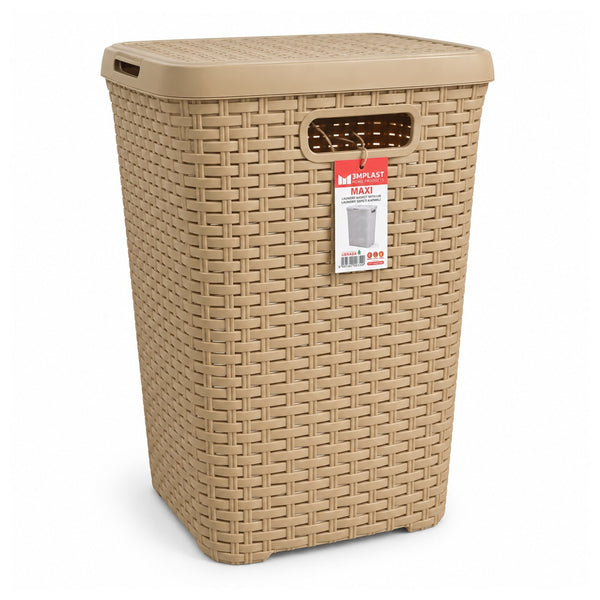 3MPLAST Maxi Laundry Basket with Lid – Beige