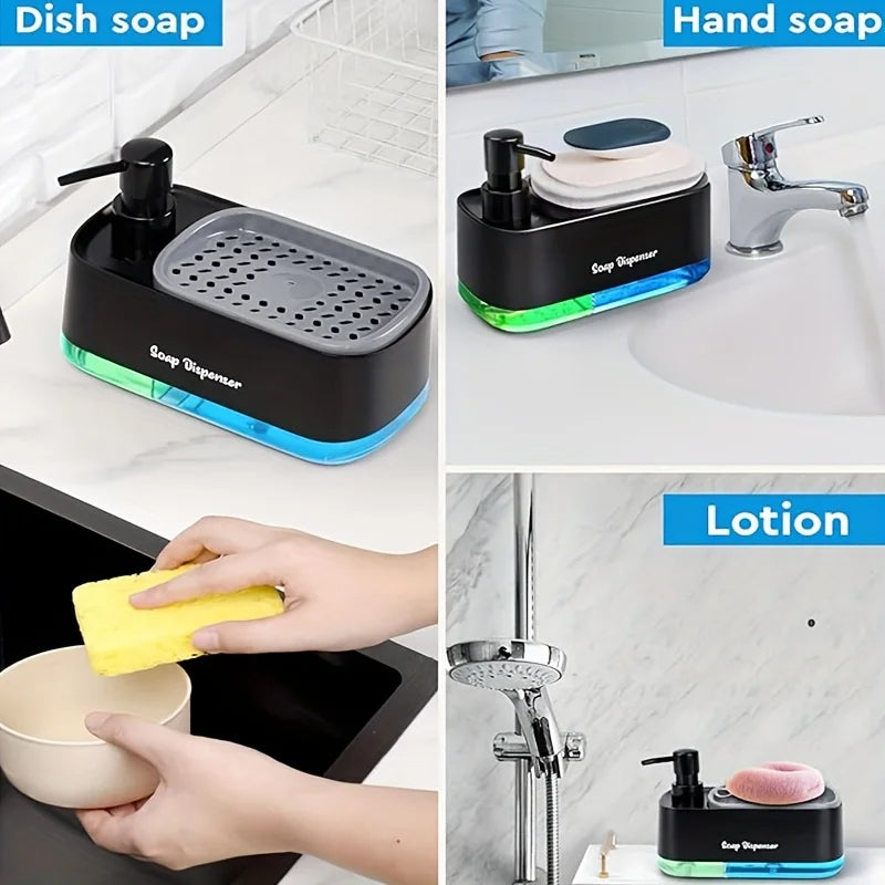 Double Soap Dispenser with Sponge Holder – Plastic Dish Wash Box for Kitchen & Bathroom