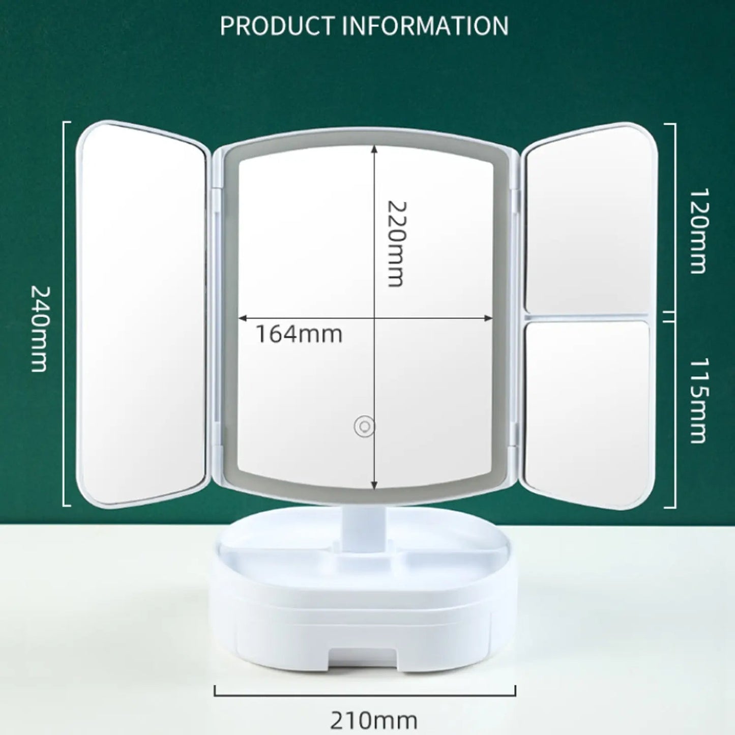 Foldable LED Makeup Mirror with Drawer