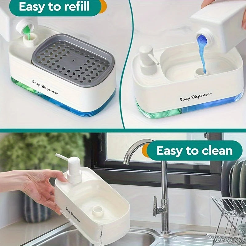 Double Soap Dispenser with Sponge Holder – Plastic Dish Wash Box for Kitchen & Bathroom