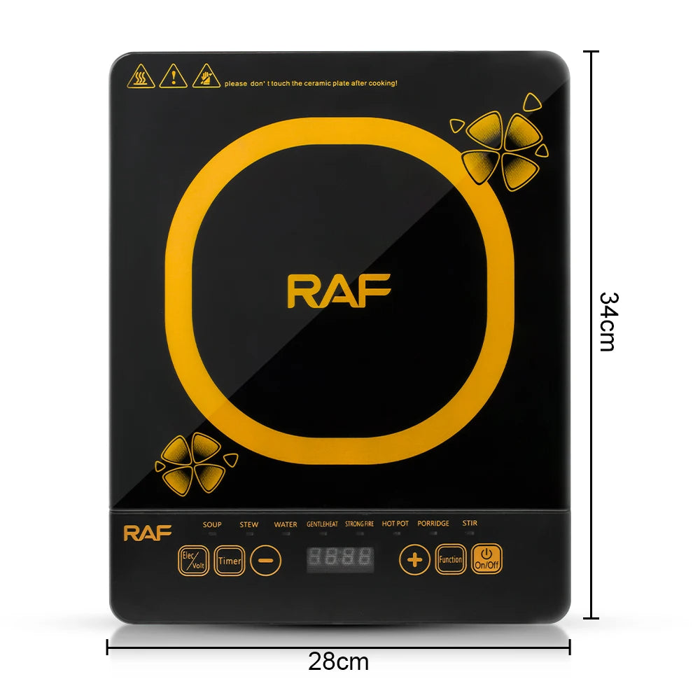 RAF 2000W Electric Induction Cooker – Single Burner with LED Display & Micro Crystal Plate