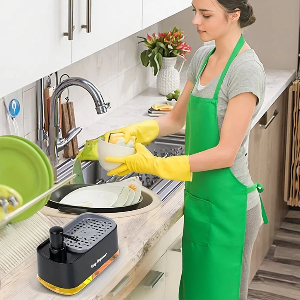 Double Soap Dispenser with Sponge Holder – Plastic Dish Wash Box for Kitchen & Bathroom