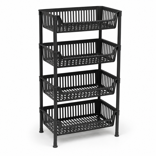 Bella 4-Tier Multipurpose Plastic Storage Rack – Black