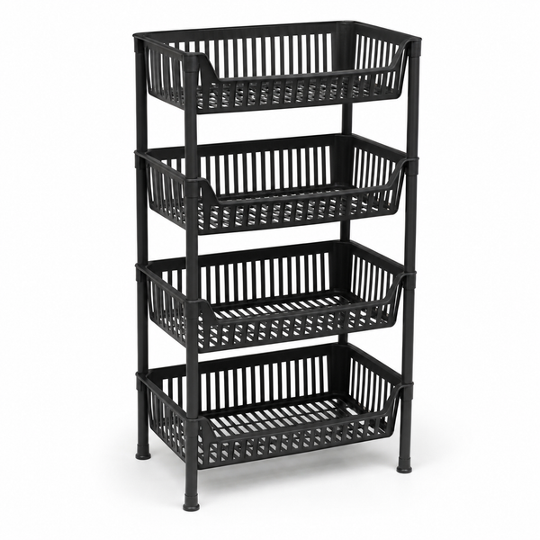 Bella 4-Tier Multipurpose Plastic Storage Rack – Black