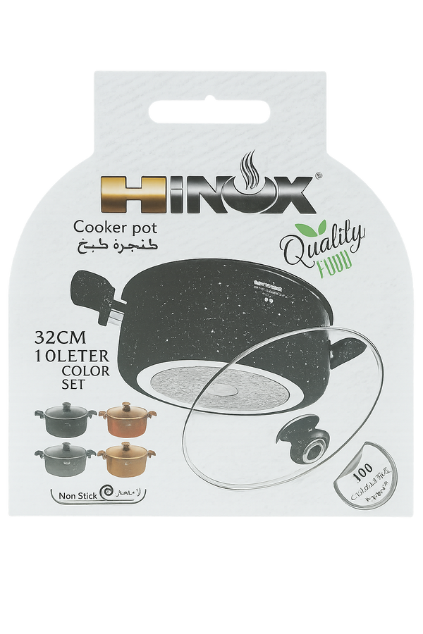 Hinox Non-Stick Cooker Pot – Durable Aluminum Cooking Pot with Glass Lid (Available in 18cm to 32cm Sizes)