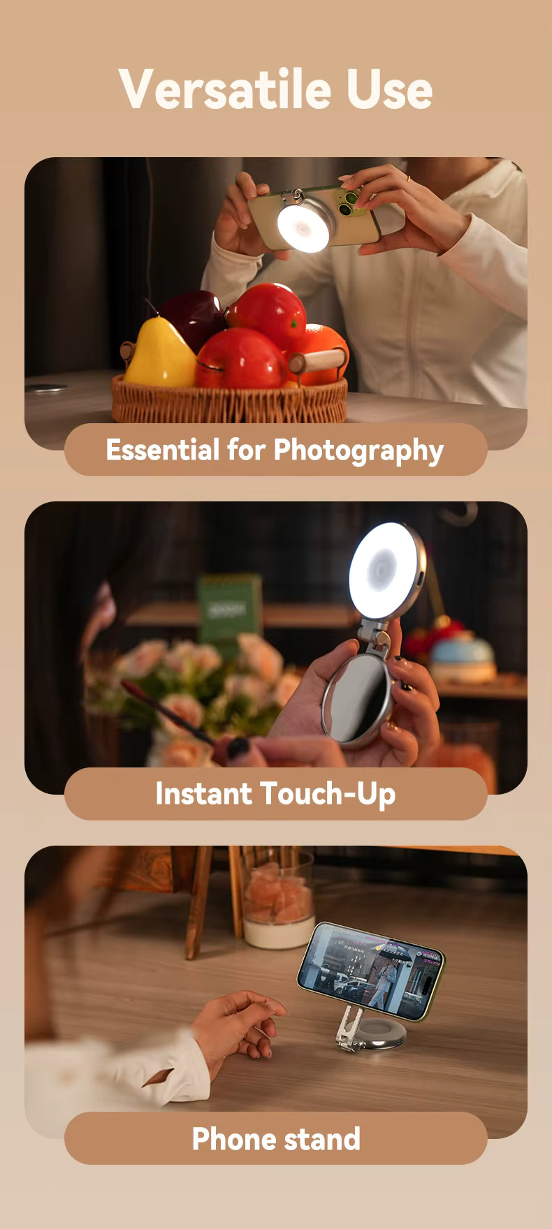 Magnetic Mini Selfie Fill Light – 3 Modes LED (S5-BGD-01)