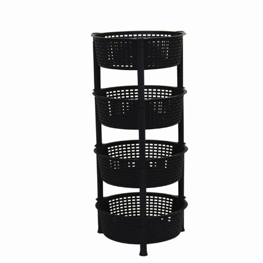 4-Tier Black Storage Basket Tower
