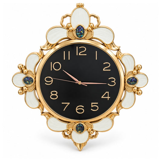 Black Dial Floral Gold Wall Clock