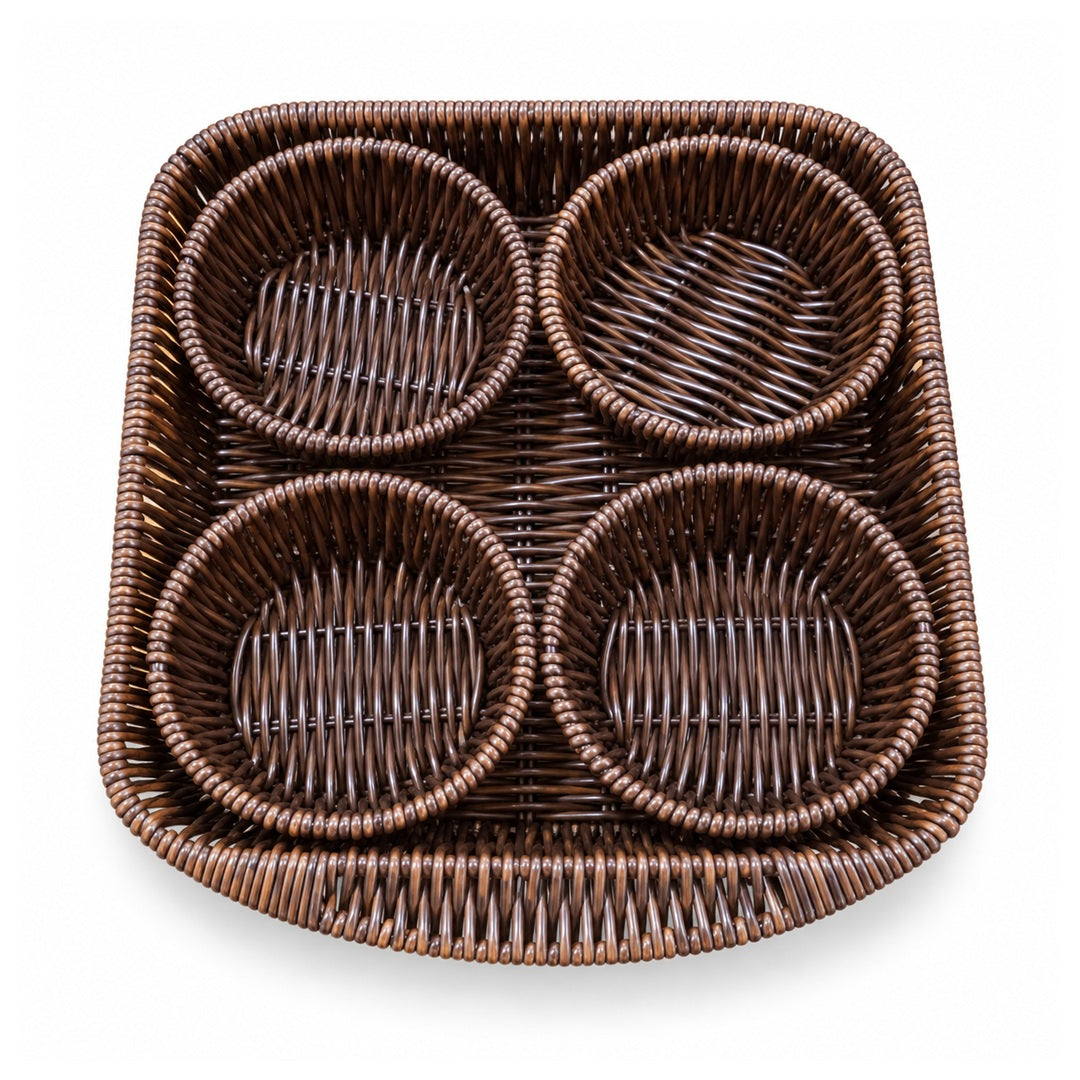 Brown Woven-Look Tray with Four Round Baskets