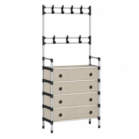 Covered Shoe Storage Rack with Coat Hooks