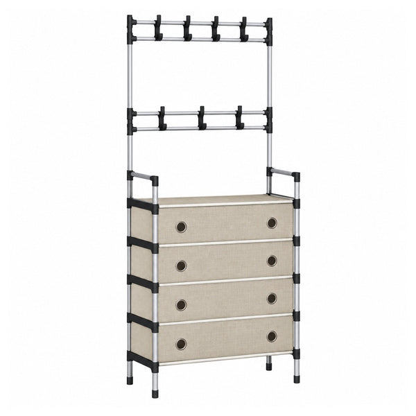 Covered Shoe Storage Rack with Coat Hooks