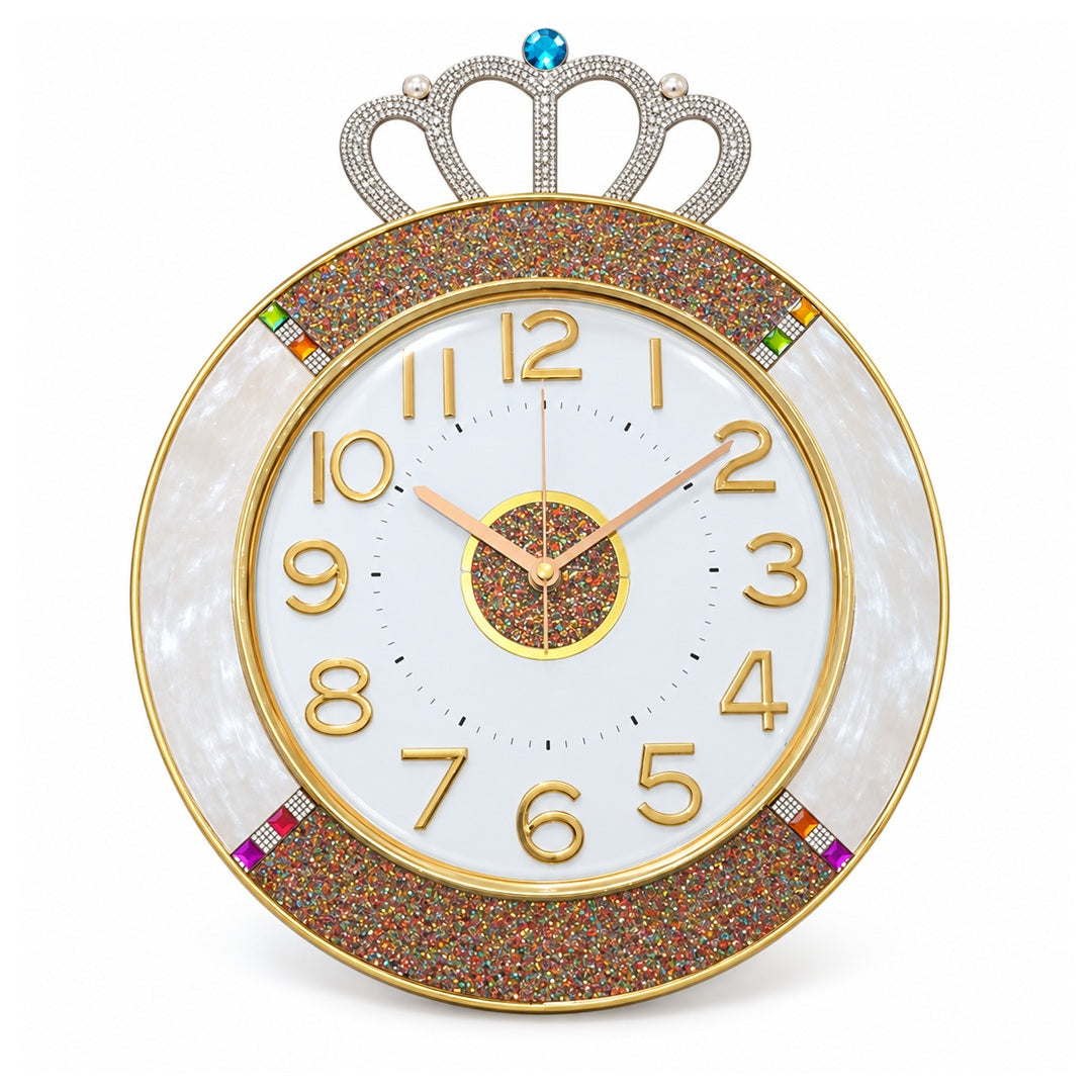 Crown Wall Clock with White Dial and Glitter Border