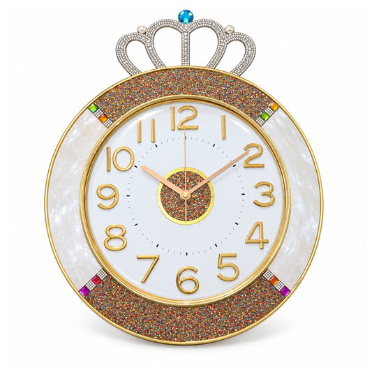 Crown Wall Clock with White Dial and Glitter Border