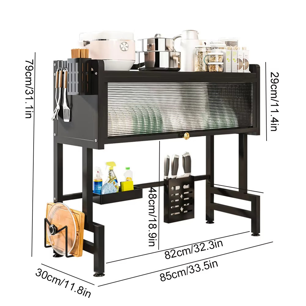 3-Tier Over Sink Dish Drying Rack – Multi-Layer Carbon Steel Kitchen Organizer with Cover