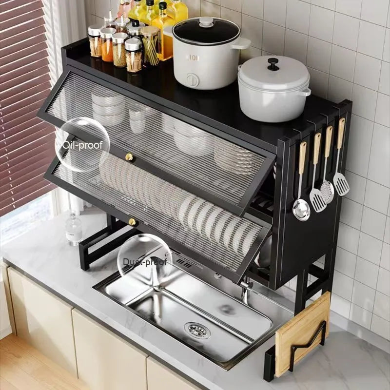 Dual-Layer Kitchen Sink Organizer – Modern Dustproof Drainage Rack & Dish Storage Cabinet