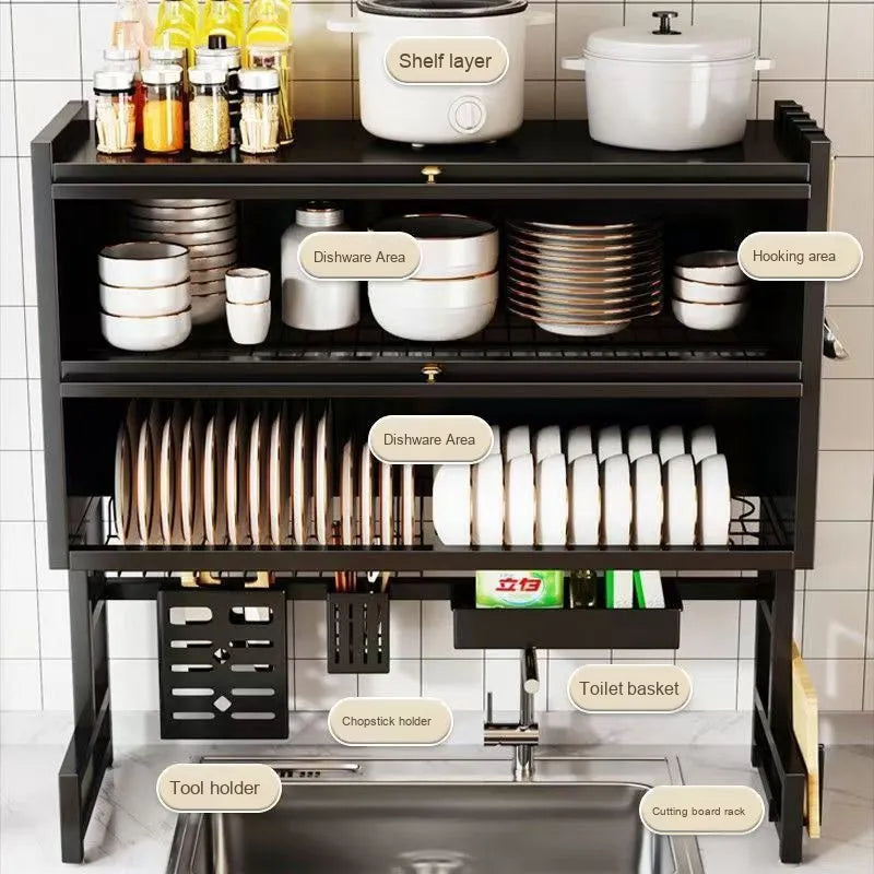 Dual-Layer Kitchen Sink Organizer – Modern Dustproof Drainage Rack & Dish Storage Cabinet