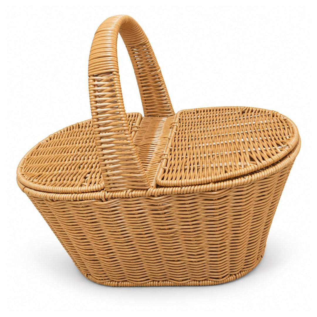 Natural-Tone Picnic Basket with Twin Lids