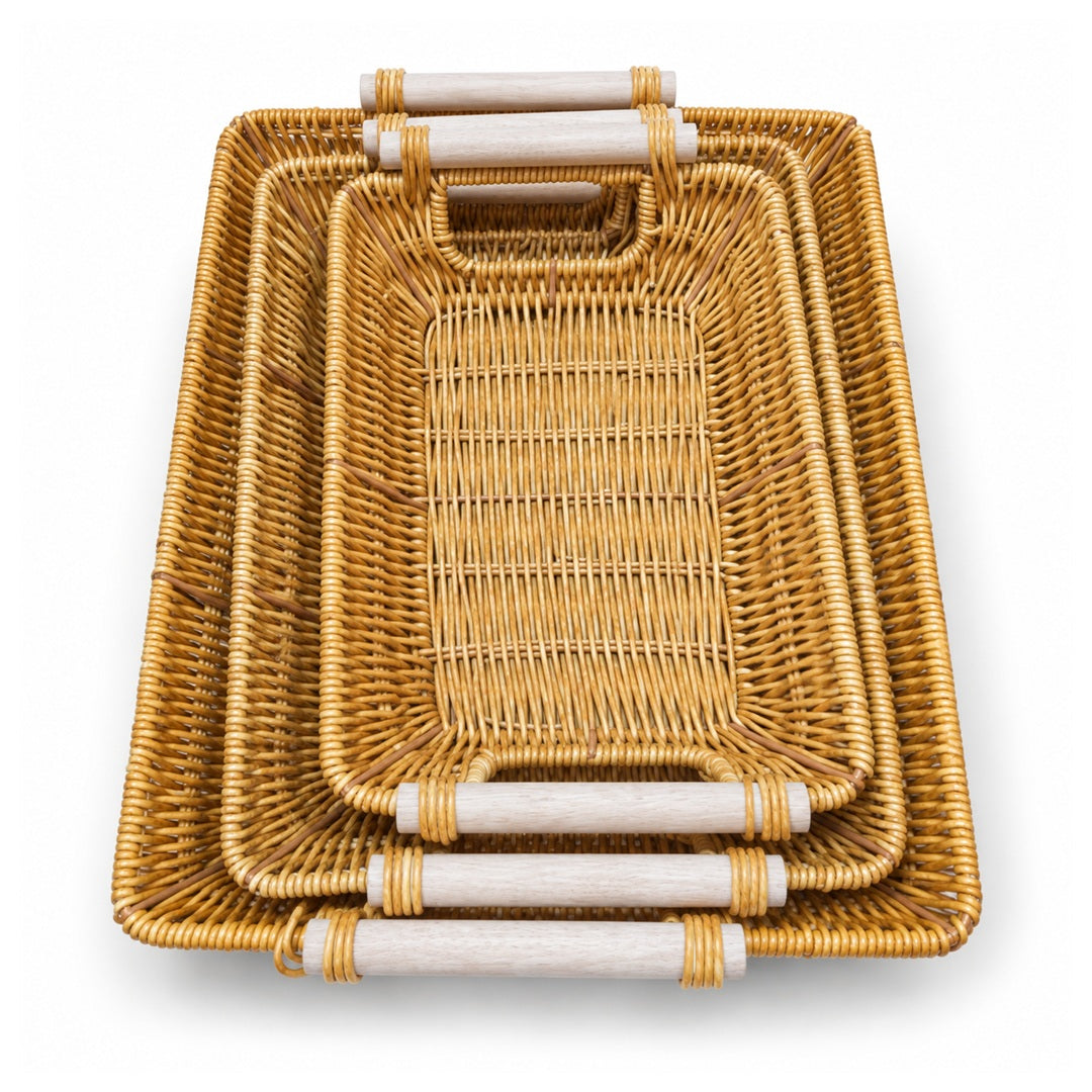 Natural-Tone Woven Serving Trays with Handles