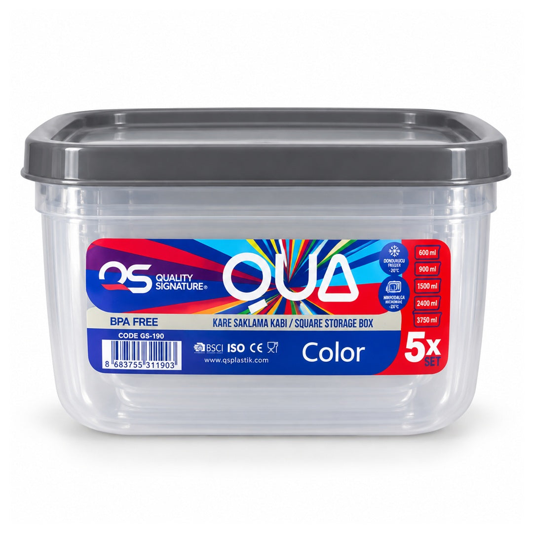QUA Square Food Storage Containers – 5-Piece Set